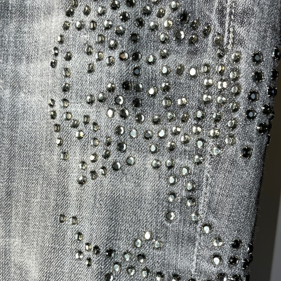 Miss Me Skull Rhinestone Denim Jeans Grey Gray Halloween Rocker 27 Bling - Picture 9 of 15